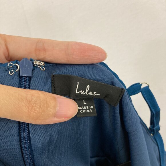 New Lulus Large Destiny Awaits Navy Blue Satin Faux-Wrap Maxi Dress Bridemaid - Picture 3 of 13